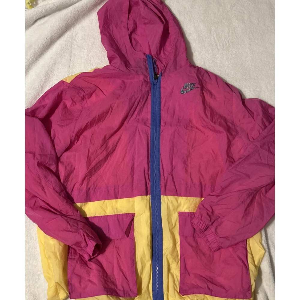 Nike Color Block Windbreaker Womens 2XL Full Zip Jacket Running Pink Packable
